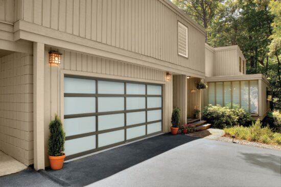 closeup of a modern home with an amarr vista, modern style, full view aluminum residential garage door