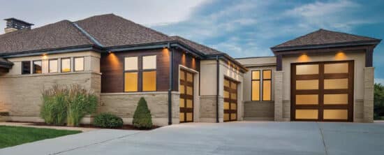 modern home with three clopay canyon ridge, modern style residential garage doors
