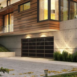 ultra modern home with a martin elite athena, modern style, full-view aluminum residential garage door