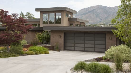 mountain home with a martin elite athena, modern style, full-view aluminum residential garage door