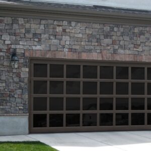closeup of a home with a martin elite athena, modern style, full-view aluminum residential garage door