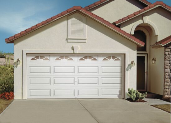 home with a white clopay premium classic series, traditional style residential garage door