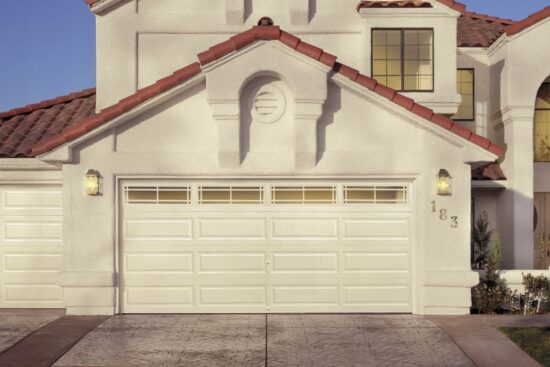 closeup of a clopay premium classic series, traditional style residential garage door