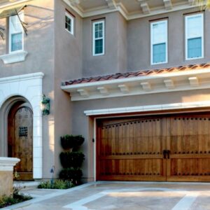 large home in san antonio with a long brown closeup of a ranch house custom wood residential garage door