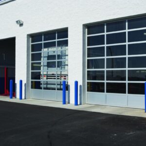 large commercial aluminum full-view door on a mechanic shop