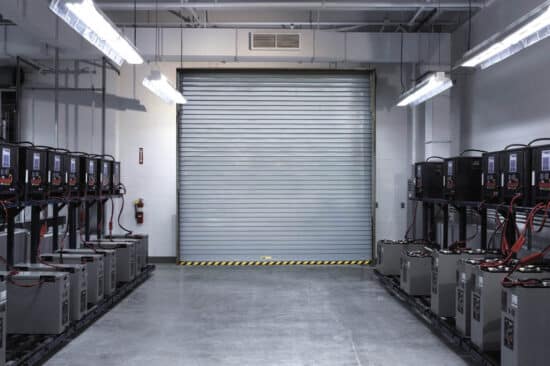 interior view of a commercial rolling garage door