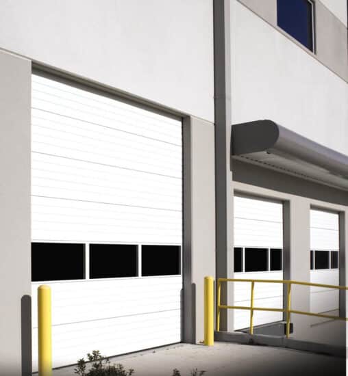 commercial sectional overhead door on a warehouse building