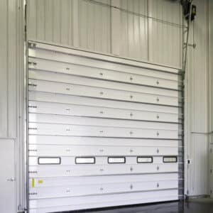 commercial garage door in a warehouse building