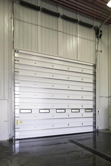 commercial garage door in a warehouse building