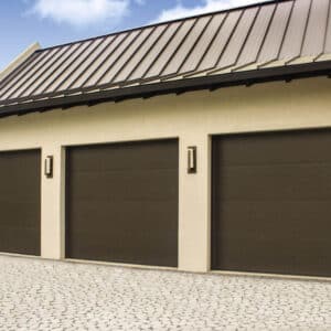 residential home with three modern style, flush contemporary panel garage doors