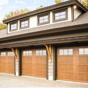 home with three sonoma natural oak wayne-dalton 9800, faux wood grain style, fiberglass residential garage doors