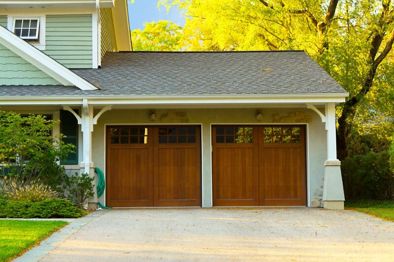 closeup of a wooden garage door