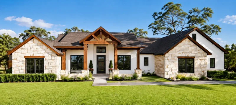 Home Modern Farmhouse with Gabled Entry